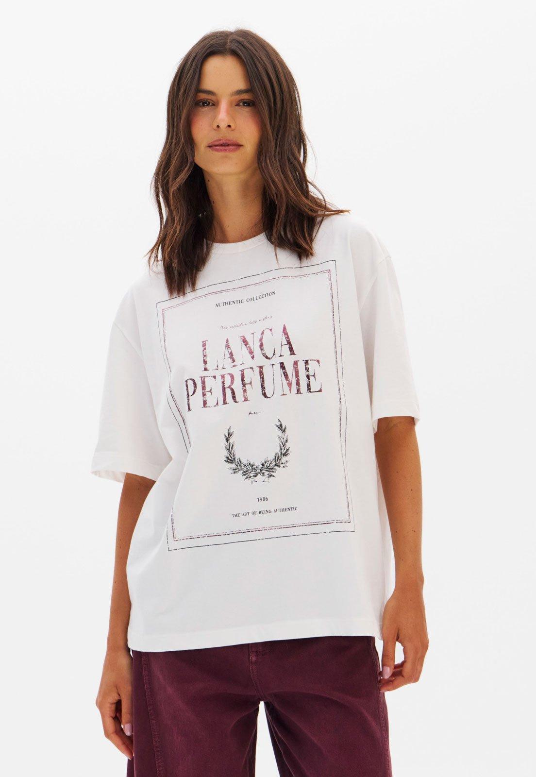 Camiseta Feminina Lança Perfume Estampa Frontal Branca