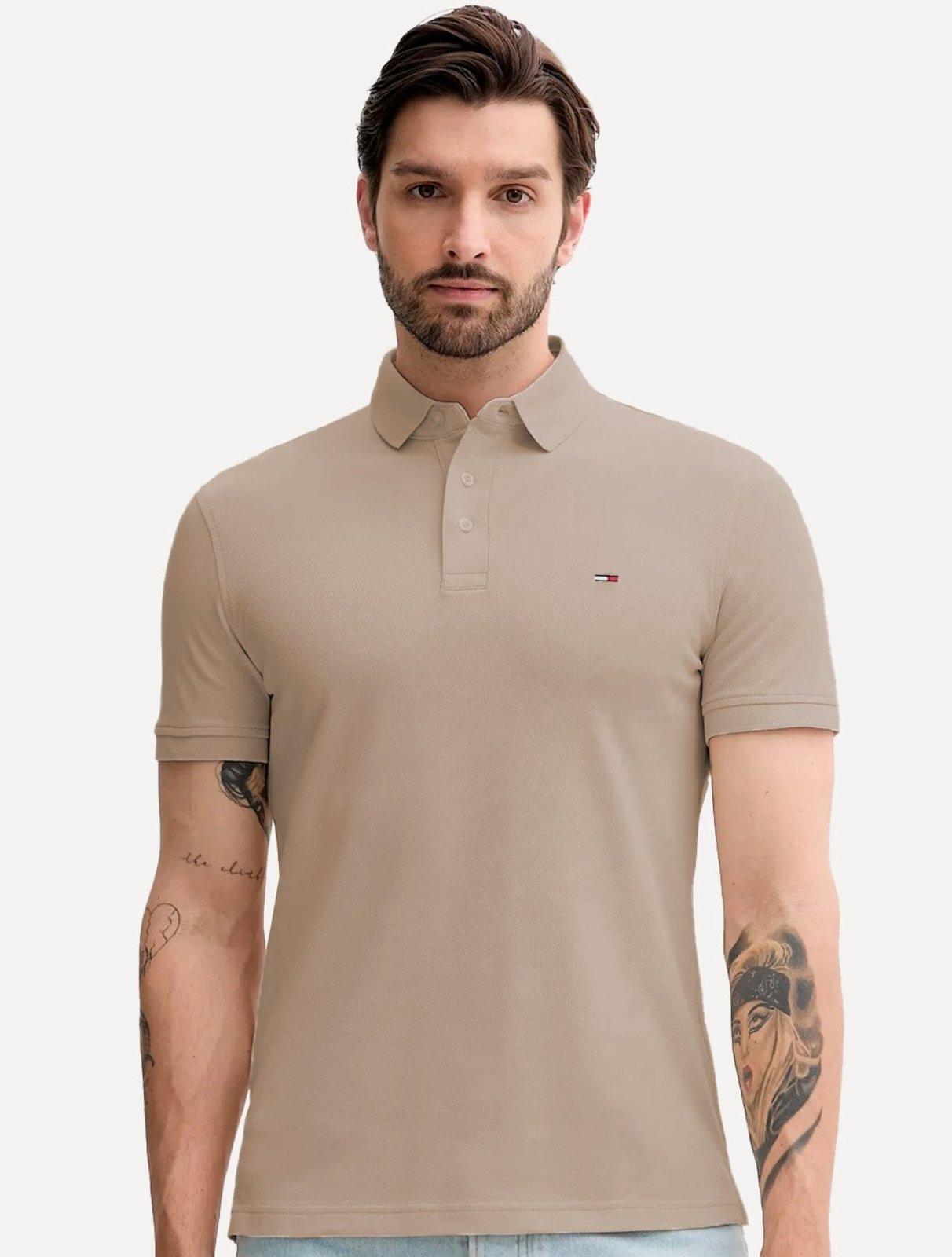 Polo Tommy Hilfiger Masculina Piquet Regular Placket Marrom