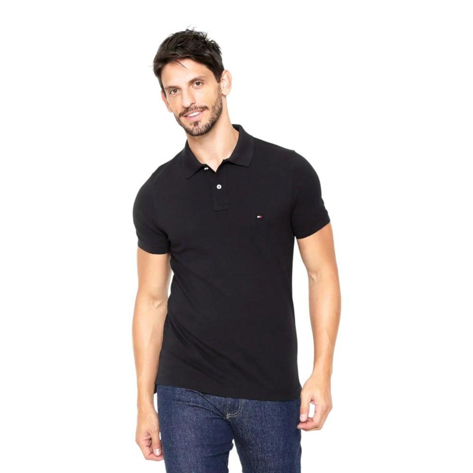 Camisa Polo Tommy Hilfiger Liquid Cotton Cuff Slim Preto