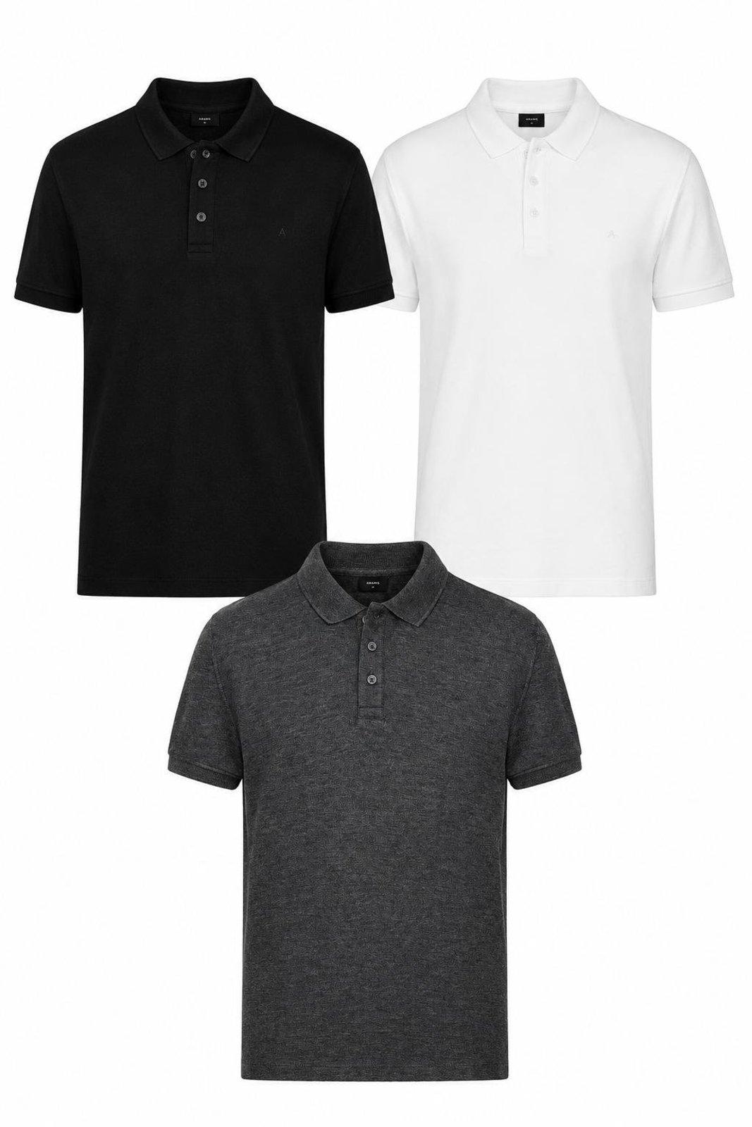 Kit Aramis 3 Polos Piquet Básico Preto, Branco e Grafite
