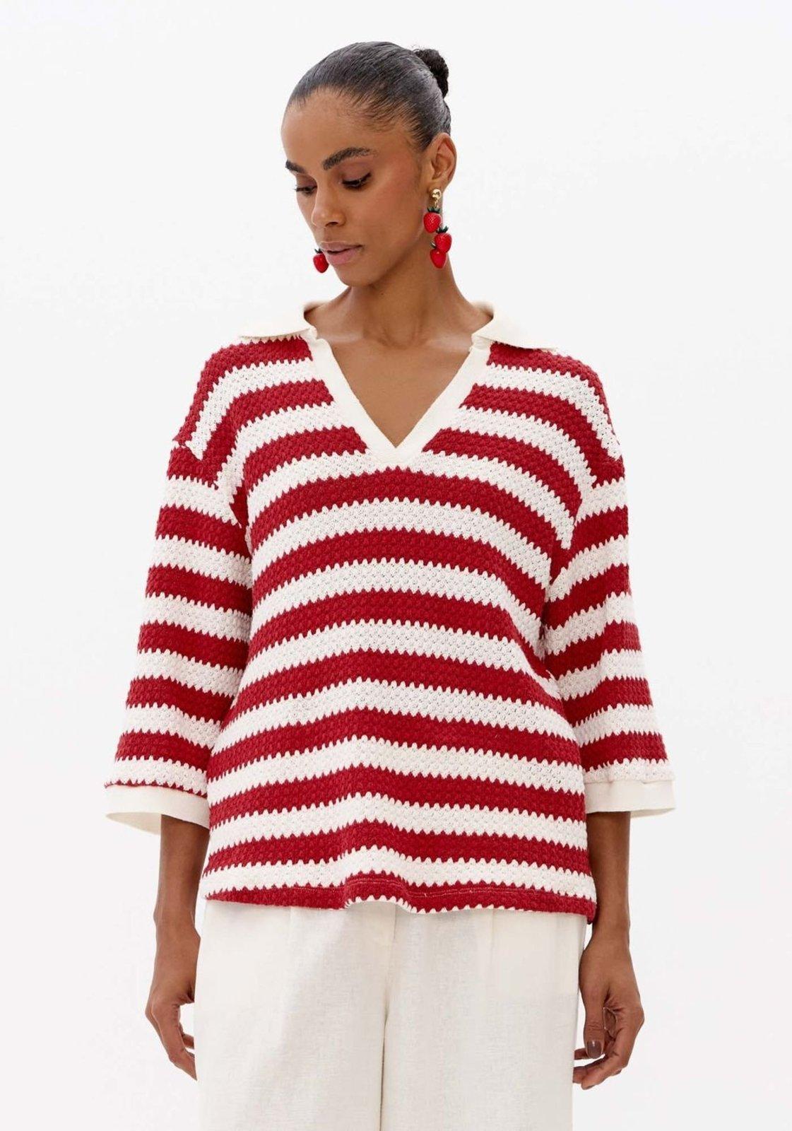 Blusa Listrada De Tricô Com Gola Lança Perfume