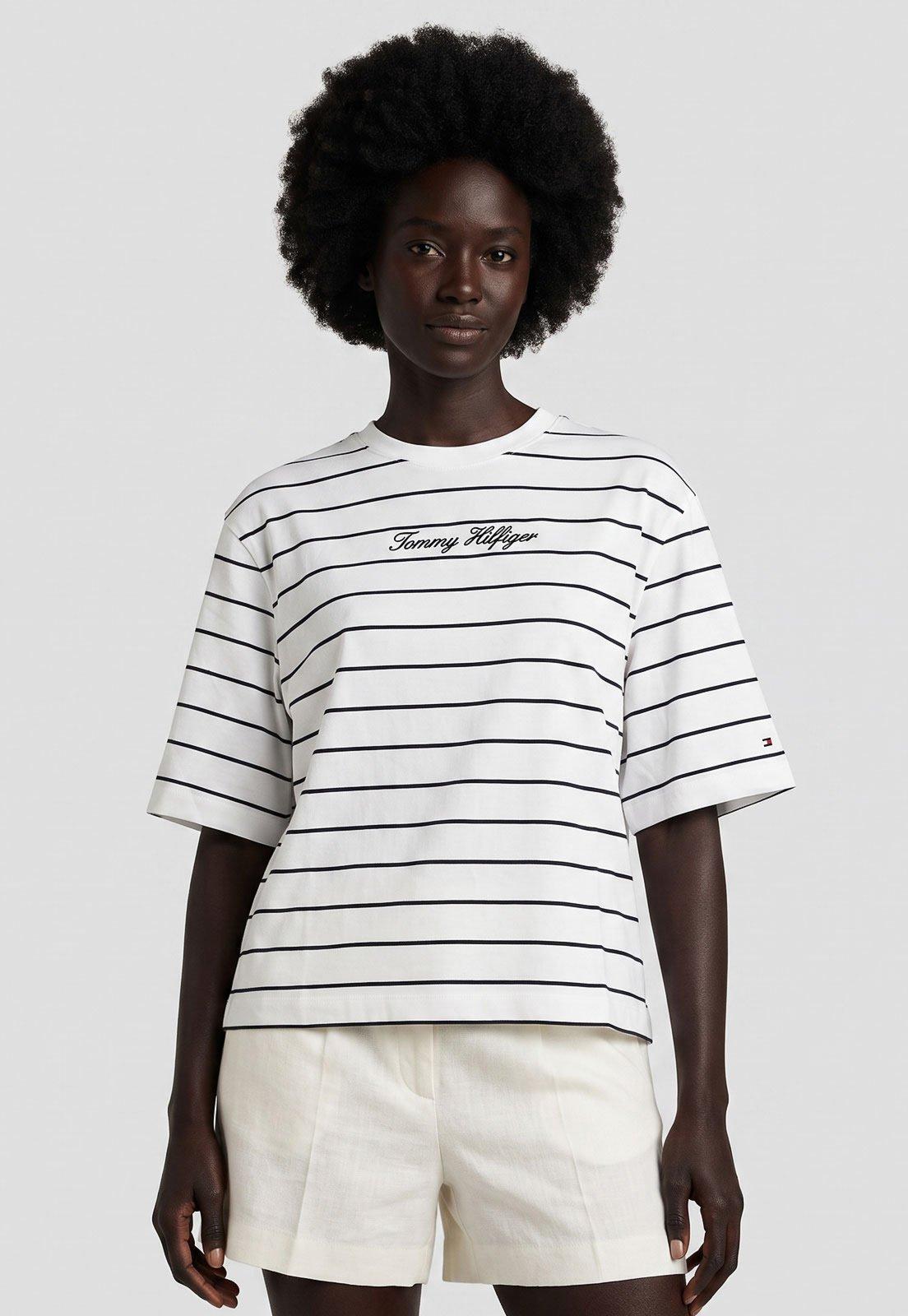 Camiseta Feminina Tommy Hilfiger Listrada Branca