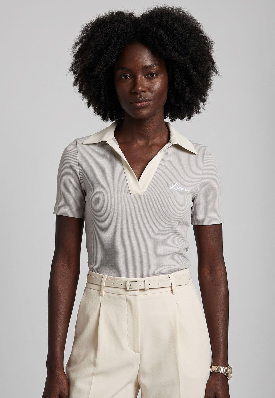 Blusa Feminina Lança Perfume Gola Polo Cinza