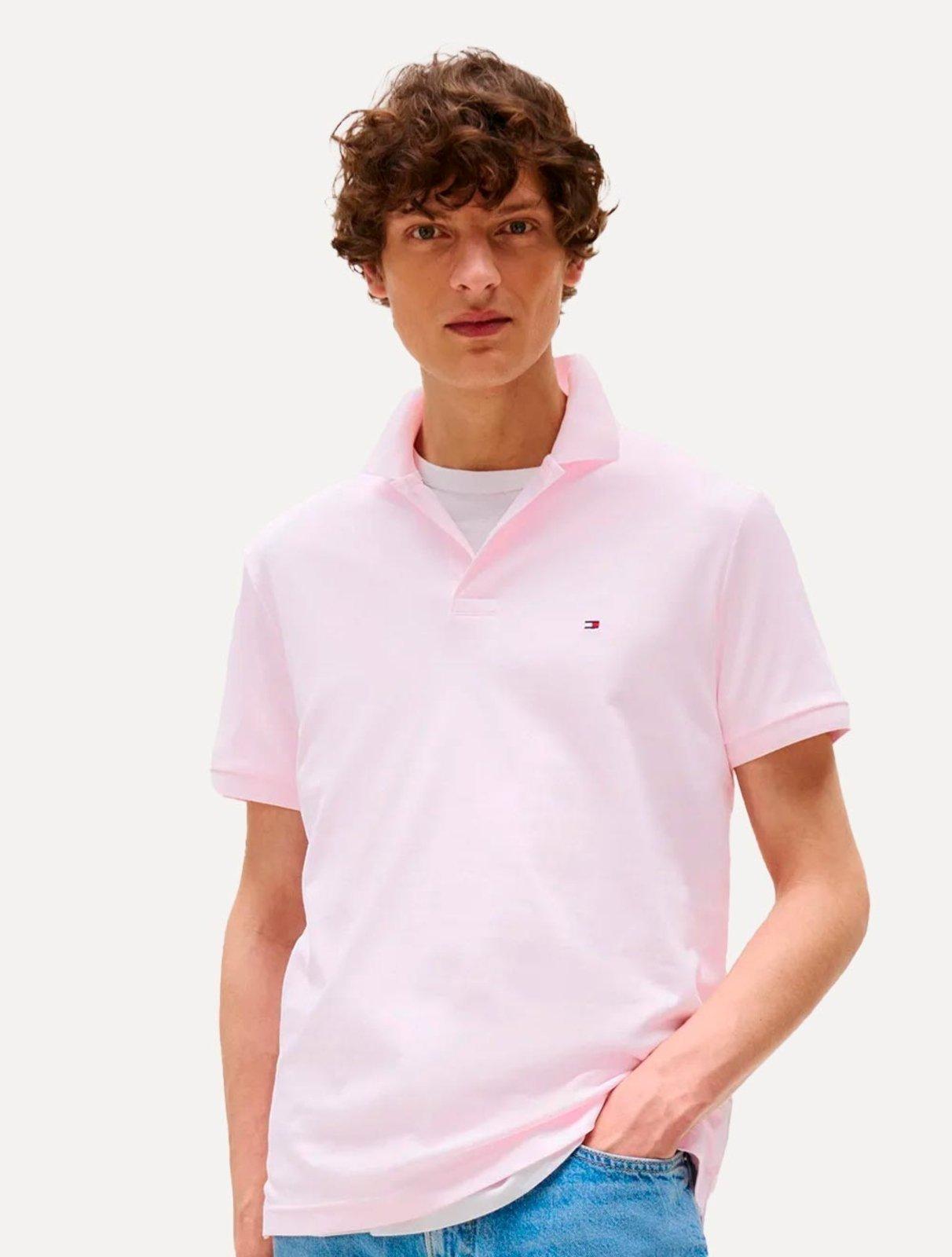 Polo Tommy Hilfiger Masculina Malha Liquid Cotton Seasonal Rosa Claro