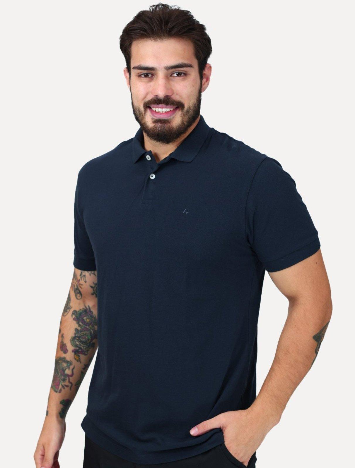 Polo Aramis Masculina Regular Basic Piquet Surton Logo Azul Marinho
