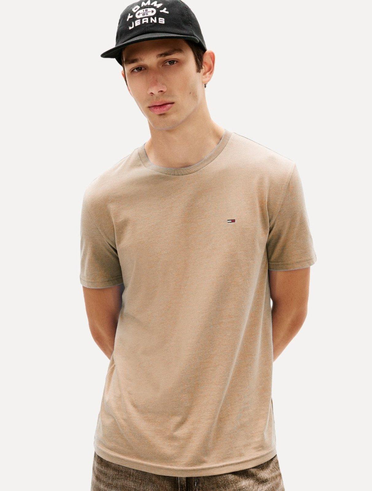 Camiseta Tommy Jeans Masculina Regular Jersey C-Neck Flag Cáqui