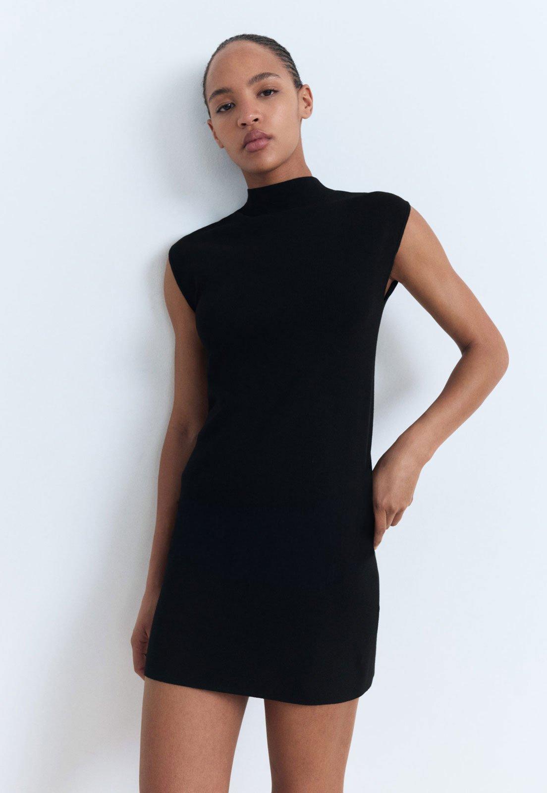Vestido Feminino Mango Hemin Gola Alta Preto