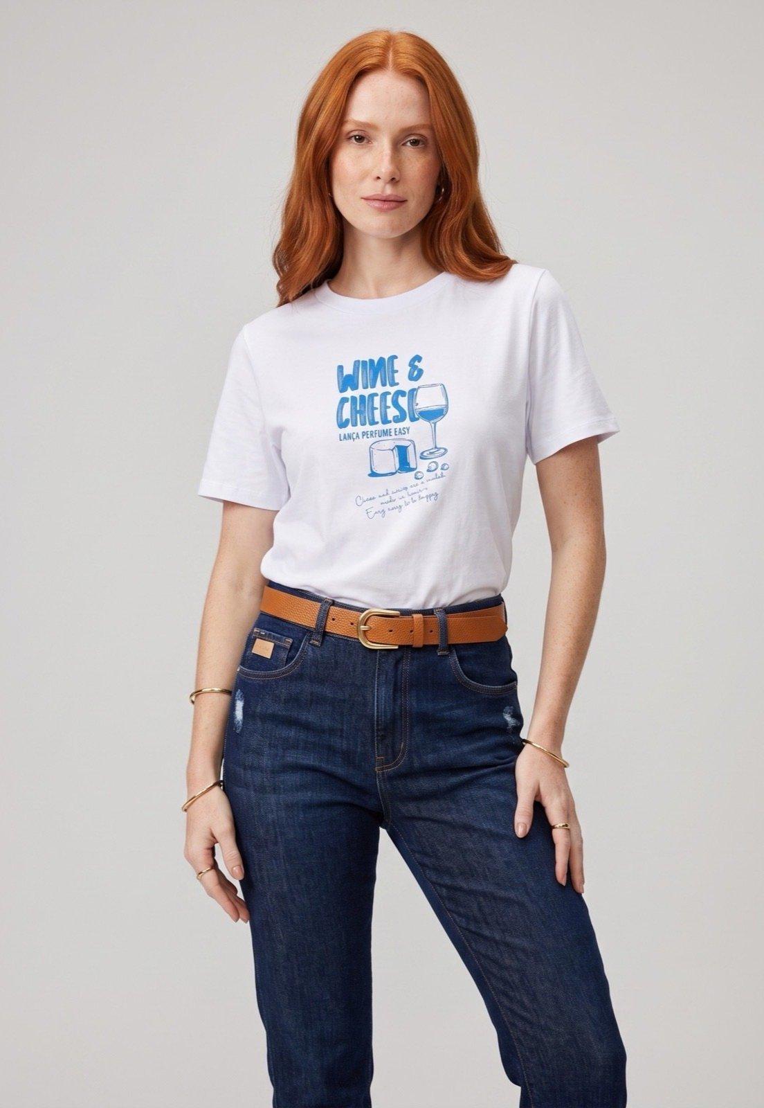 Camiseta Feminina Lança Perfume Gola Redonda Branca