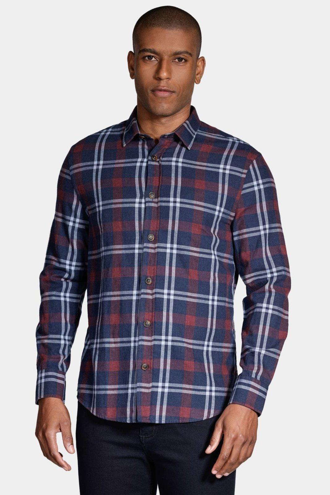 Camisa Aramis Manga Longa Slim Xadrez Marinho Com Vermelho