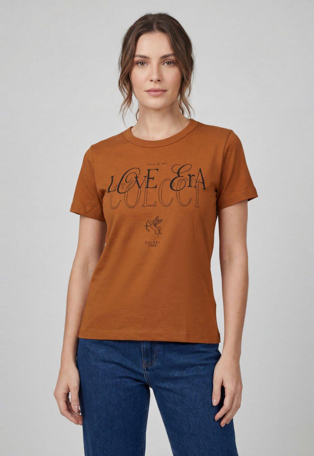 Camiseta Feminina Colcci Estampa Frontal Caramelo