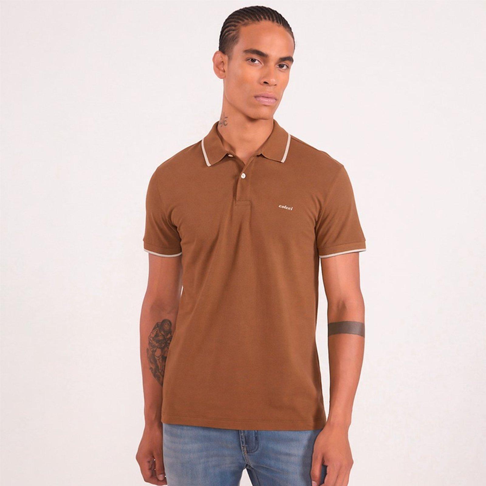 Camisa Polo Colcci Piquet 1 Listra In26 Marrom Masculino