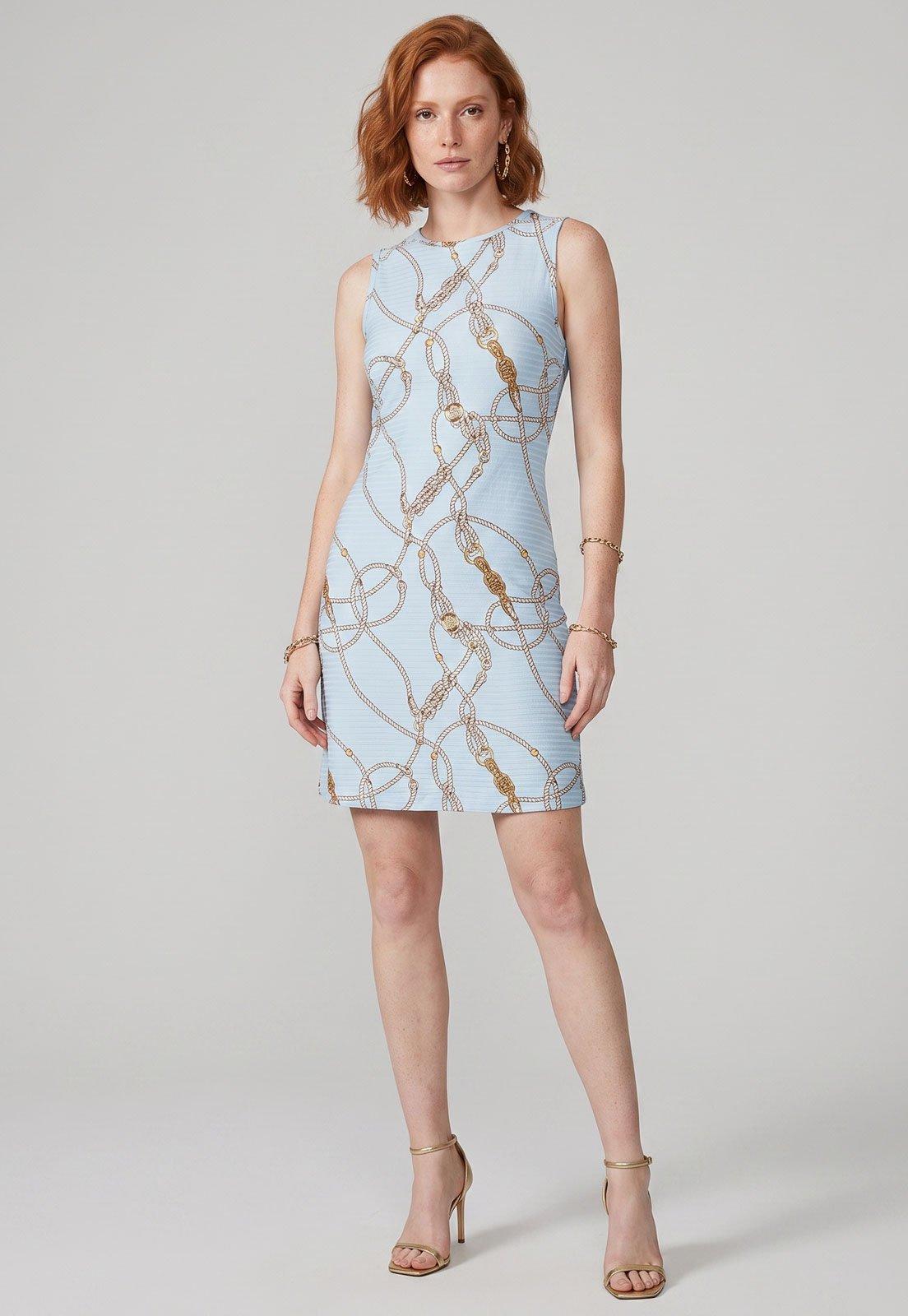 Vestido Feminino Lança Perfume Estampado Curto Azul