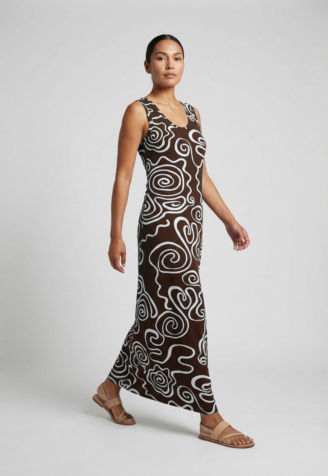 Vestido Feminino Lança Perfume Estampado Maxi Marrom