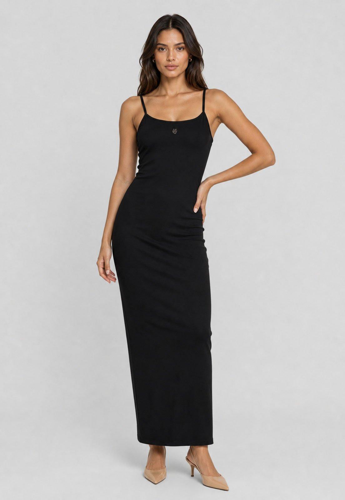 Vestido Feminino Lança Perfume Longo Logo Preto