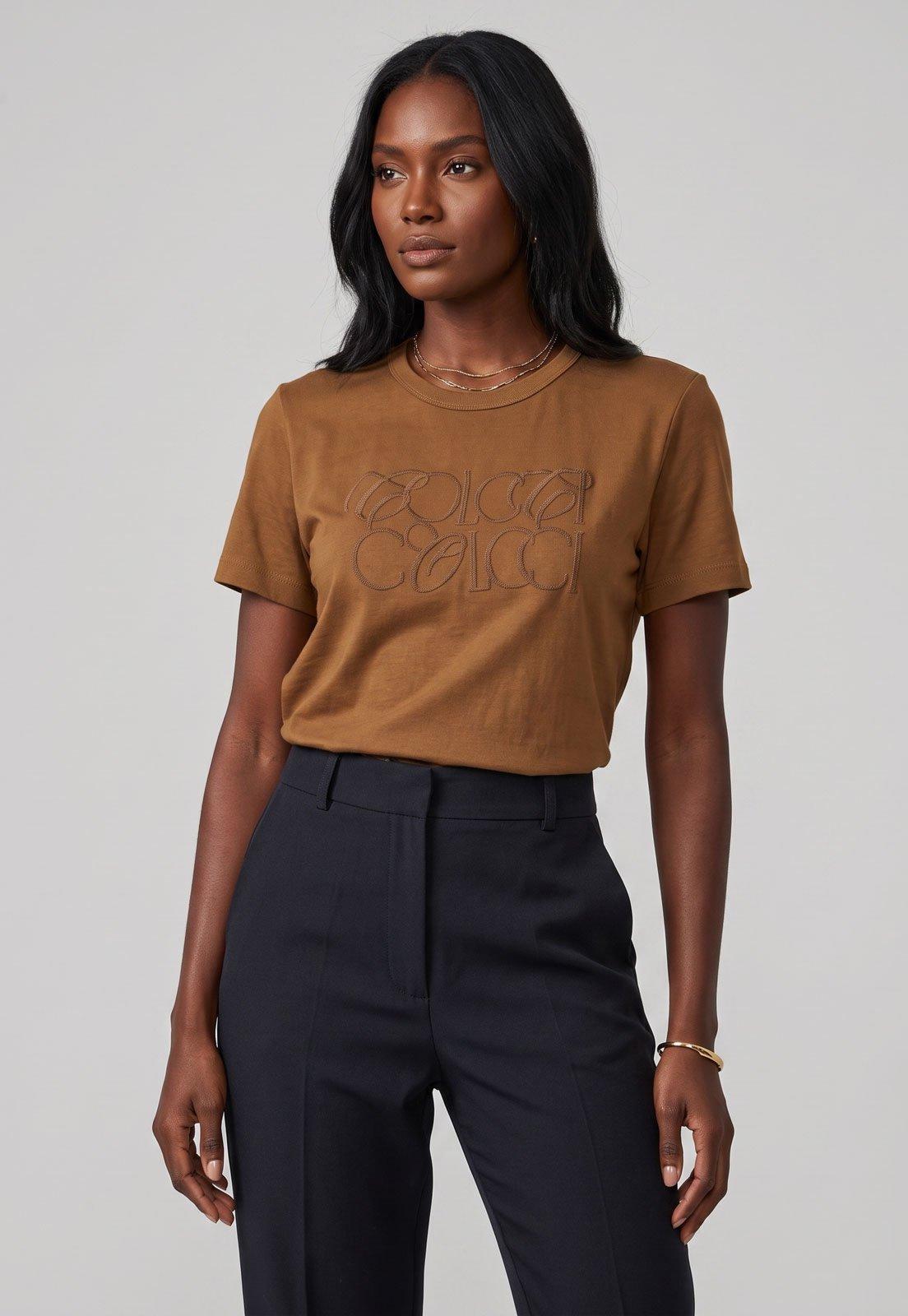 Camiseta Feminina Colcci Logo Marrom