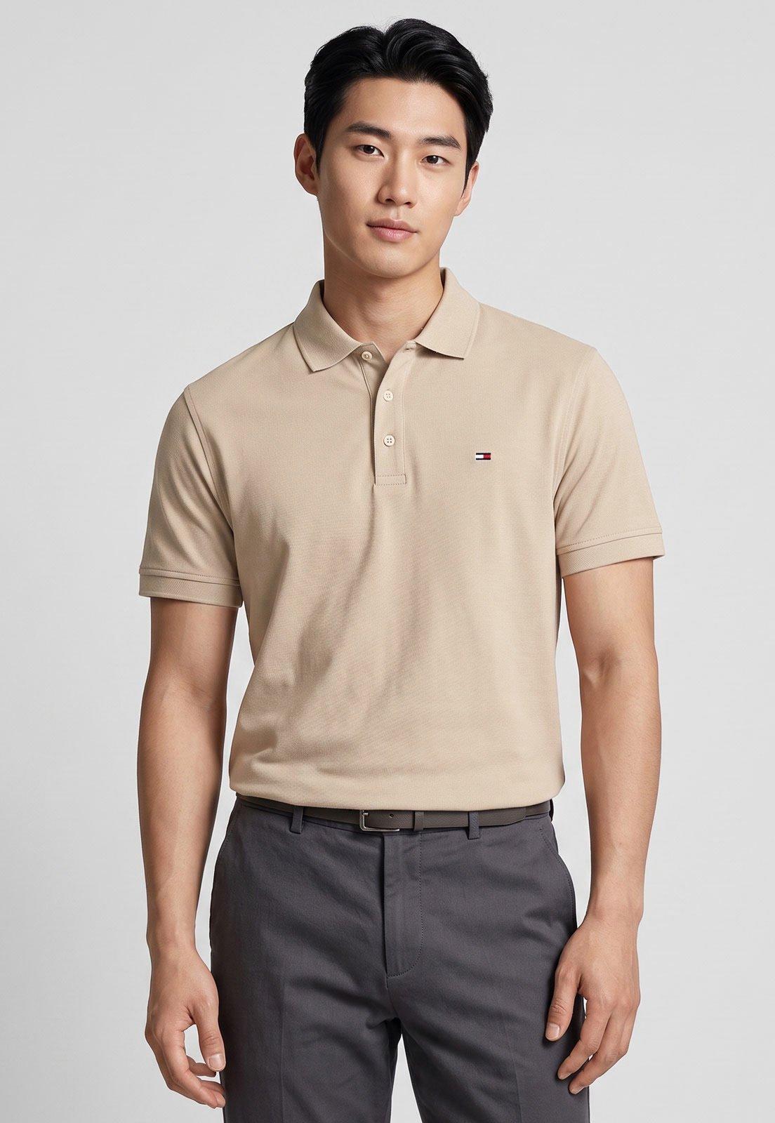 Polo Masculina Tommy Jeans Clássica Bege