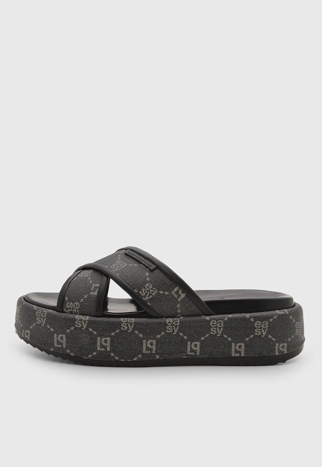 Rasteira Feminina Lança Perfume Flatform Monograma Preta