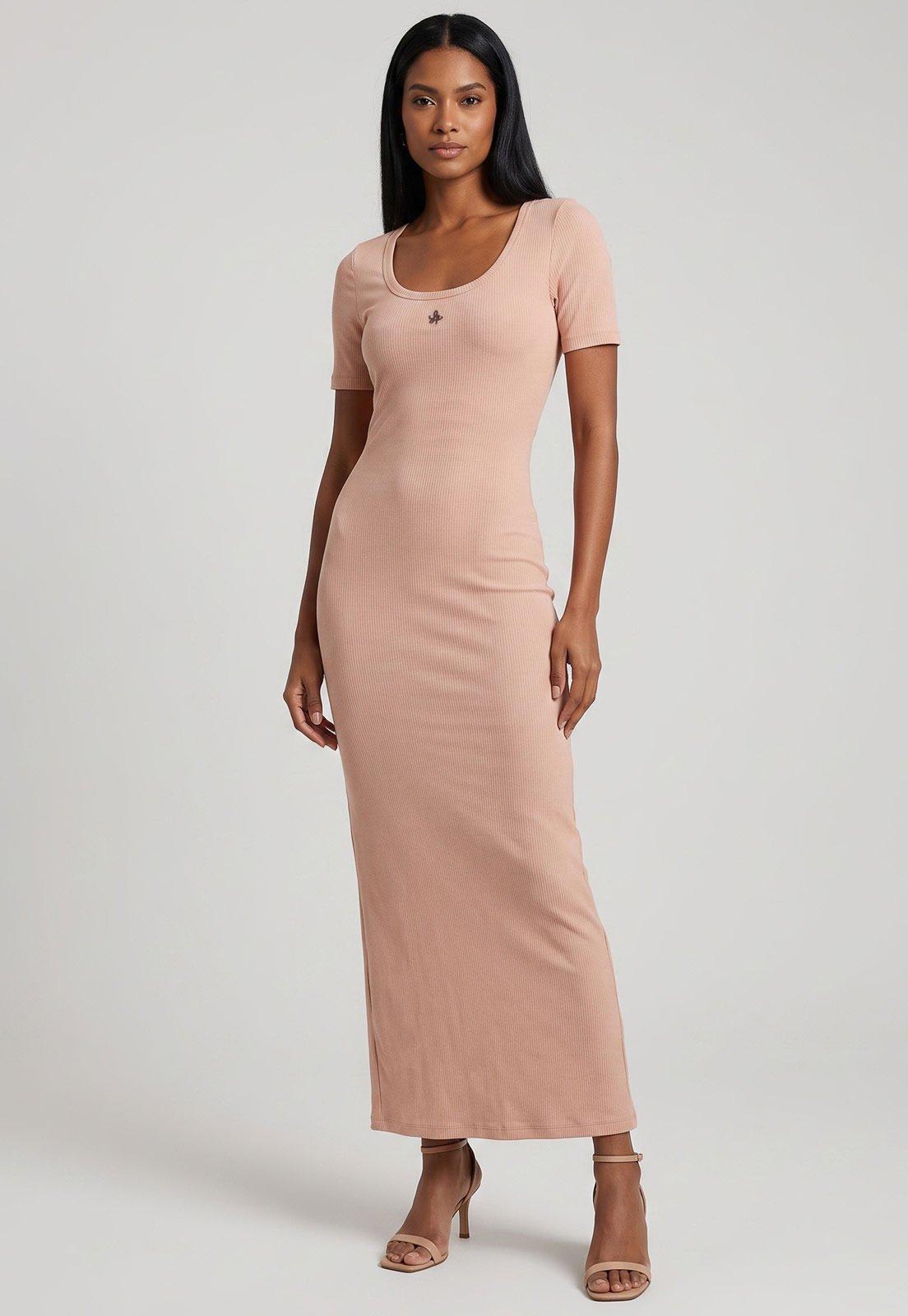 Vestido Lança Perfume Longo Manga Curta Rosa