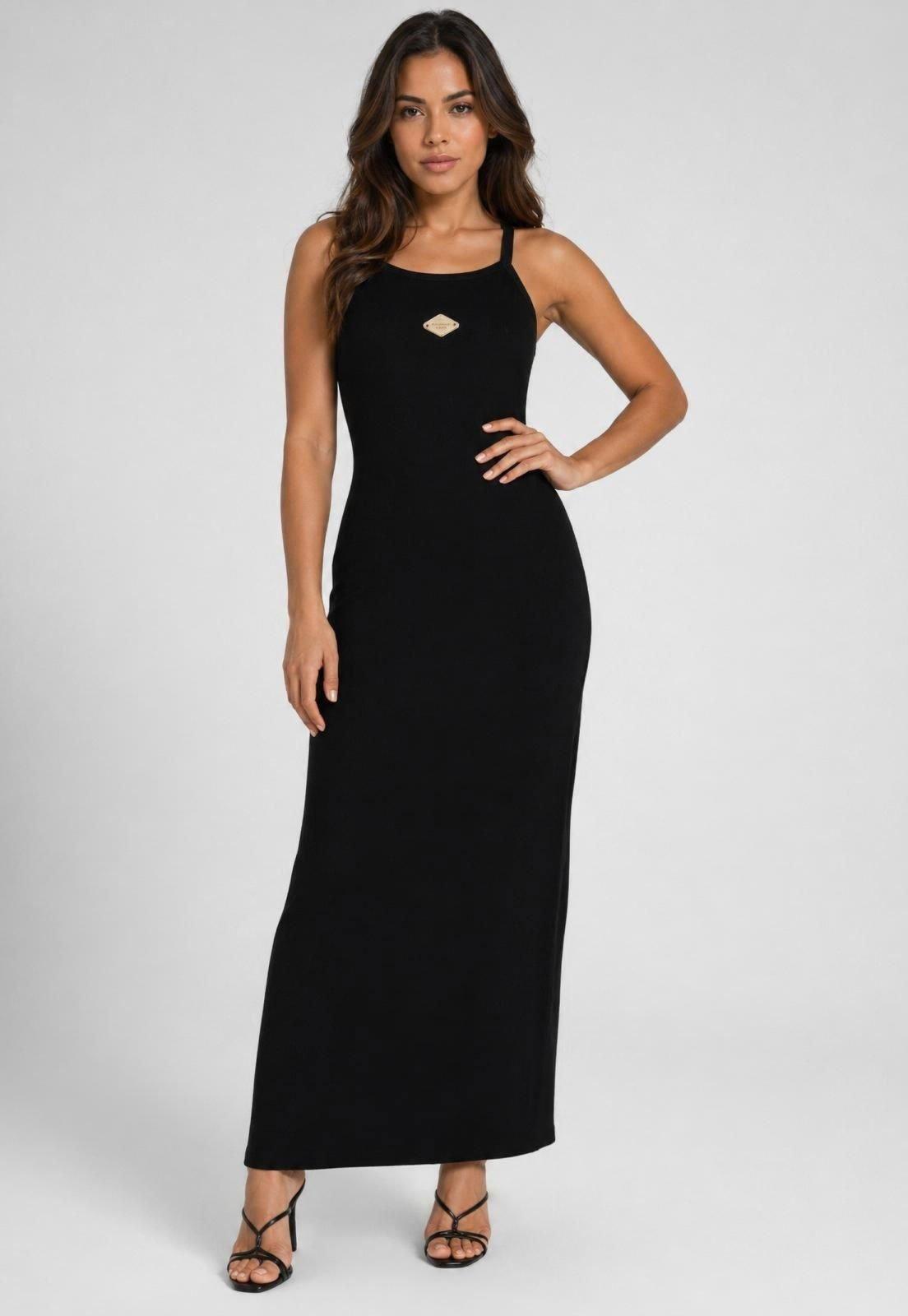 Vestido Feminino Lança Perfume Longo Alças Finas Preto
