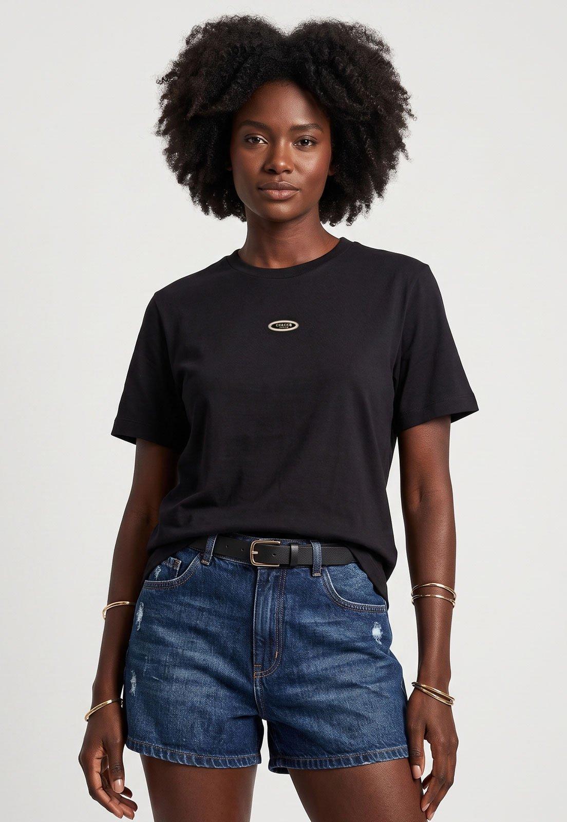Camiseta Feminina Colcci Gola Redonda Preta