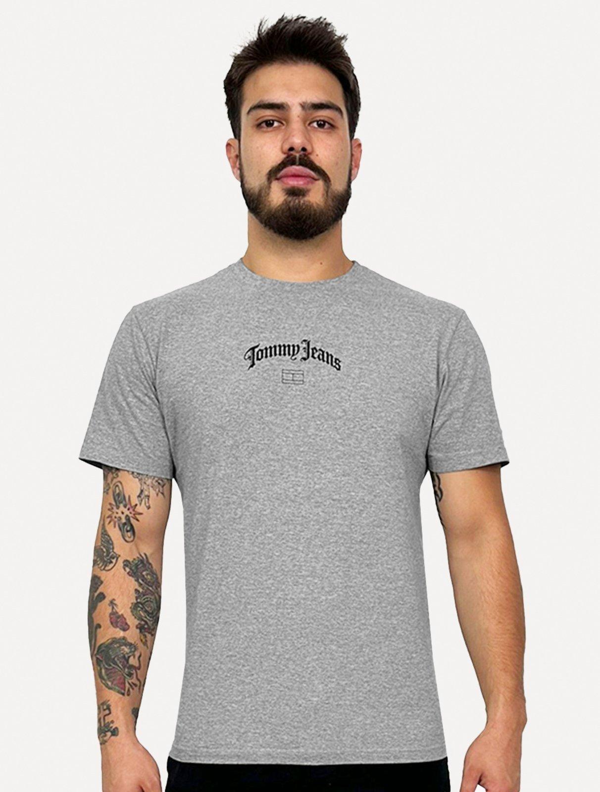 Camiseta Tommy Jeans Masculina Regular Grunge Arch Cinza Mescla