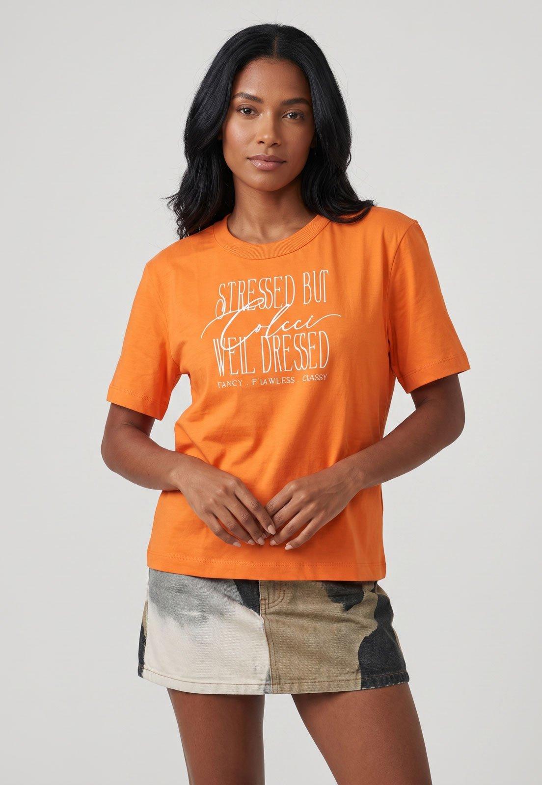 Camiseta Feminina Colcci Stressed Laranja