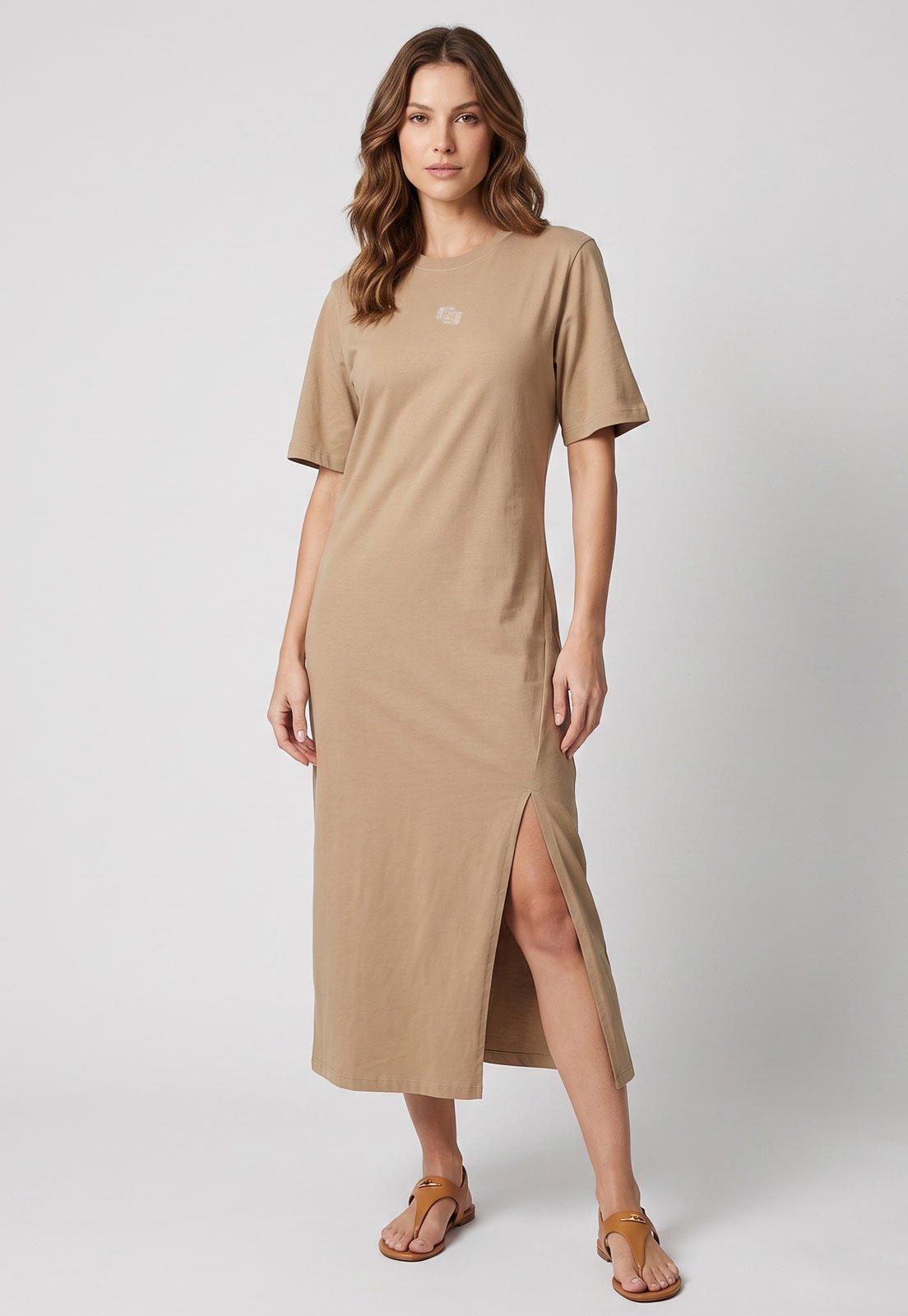 Vestido Feminino Colcci Longo 100 Algodão Bege