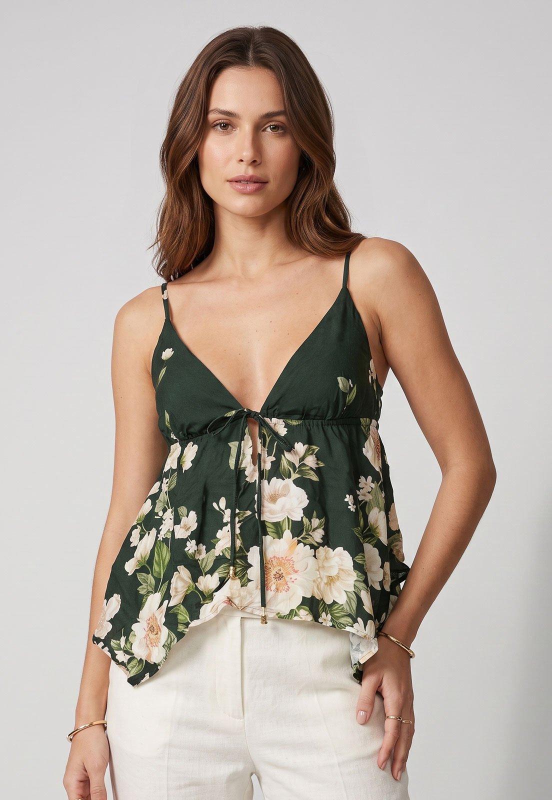 Blusa Feminina FARM Estampa Floral Verde