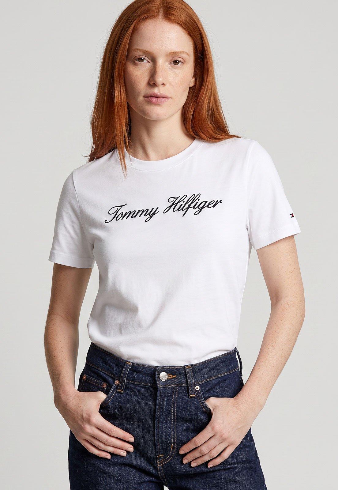 Camiseta Feminina Tommy Hilfiger Logo Bordado Branca