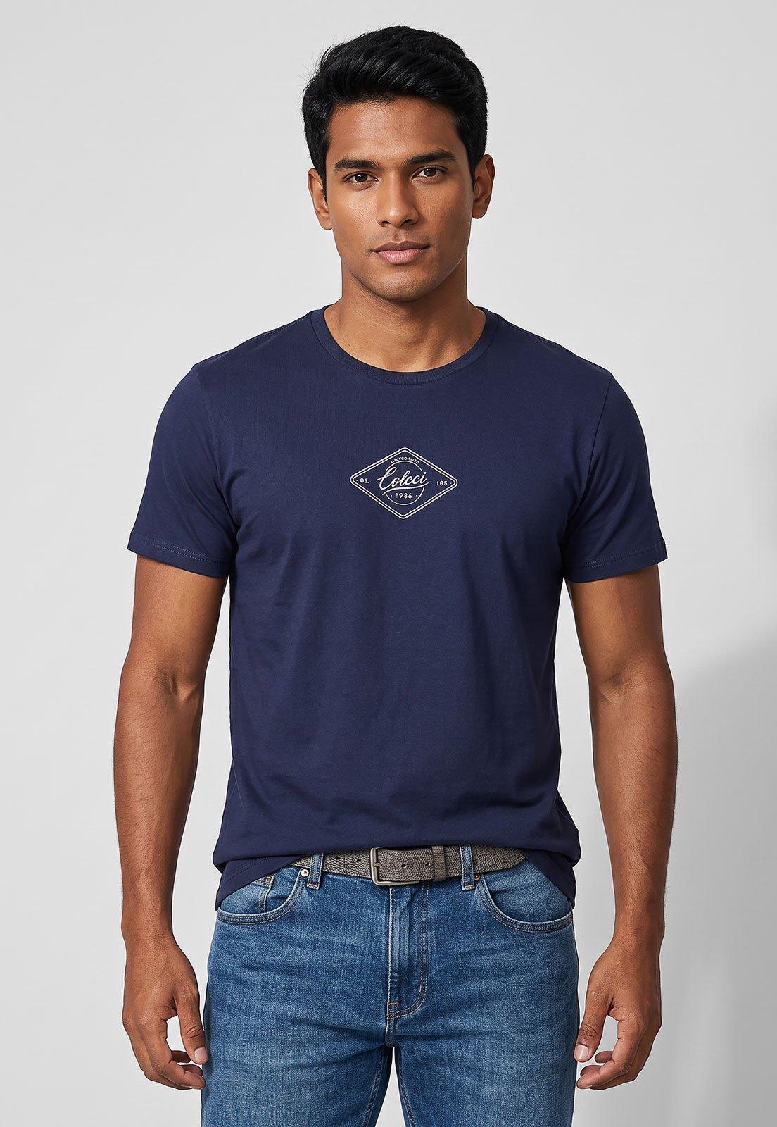 Camiseta Masculina Colcci Gola Redonda Azul Marinho