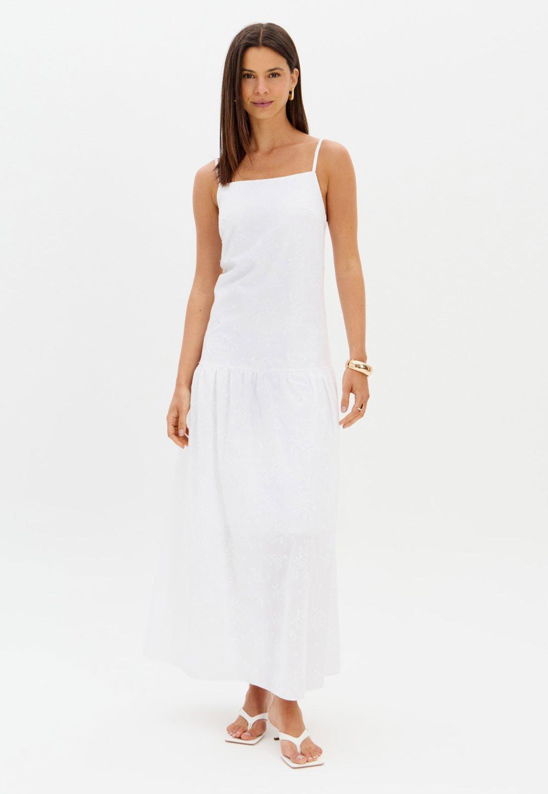 Vestido Feminino Lança Perfume Longo Alças Finas Branco