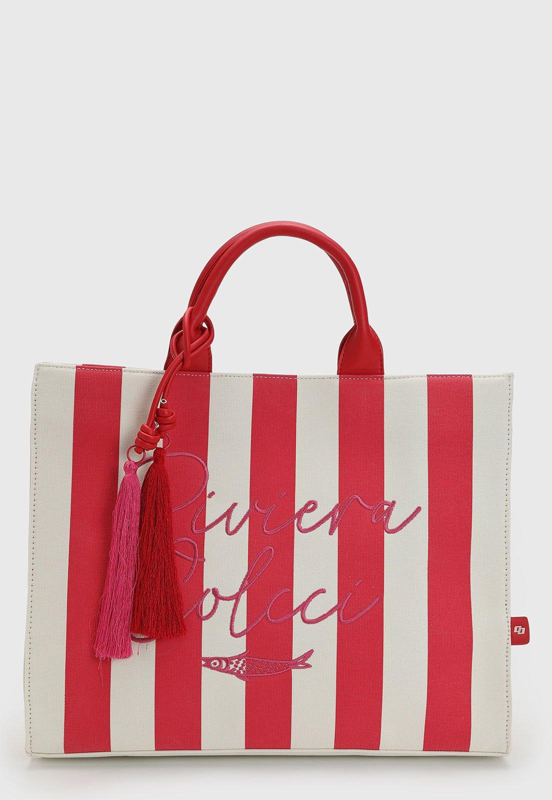 Bolsa Feminina Colcci Tote Bag Listras Vermelha