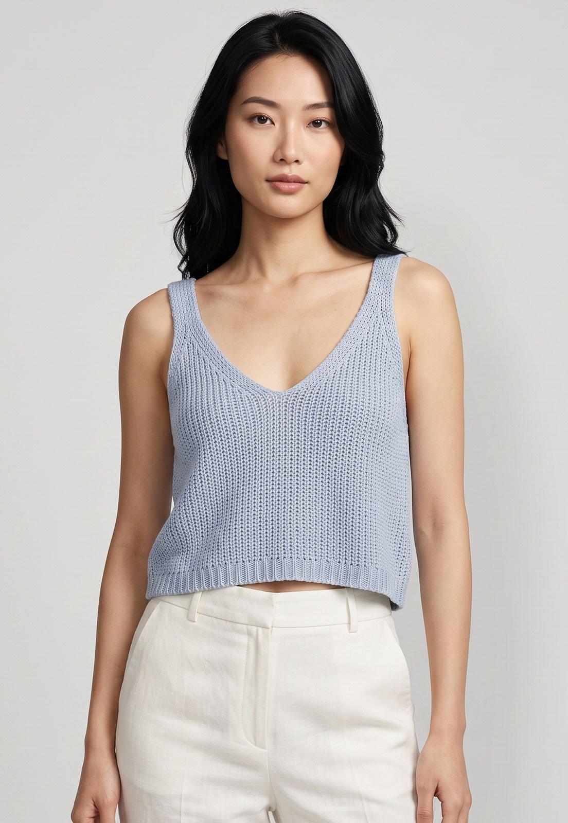 Blusa Feminina Lança Perfume Cropped Tricot Azul