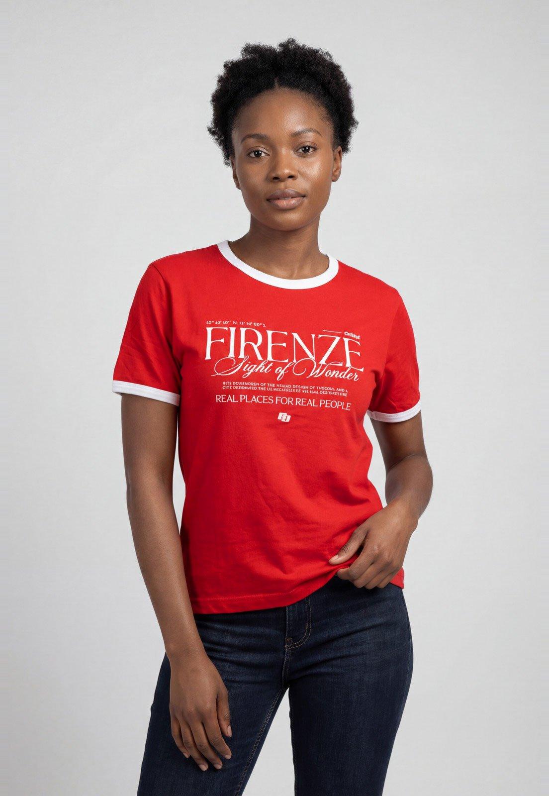 Camiseta Feminina Colcci Gola Contrastante Vermelha