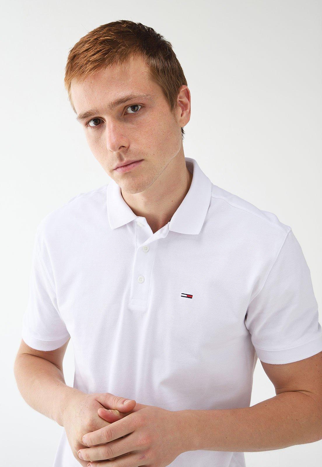 Camisa Polo Tommy Jeans Reta Piquet Branca