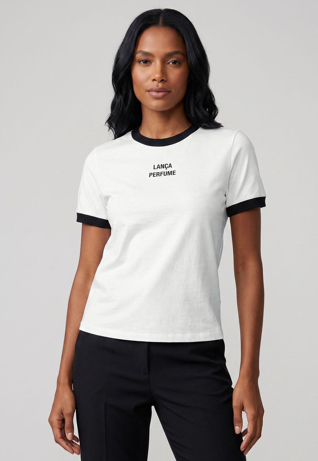 Camiseta Feminina Lança Perfume Contraste Branca