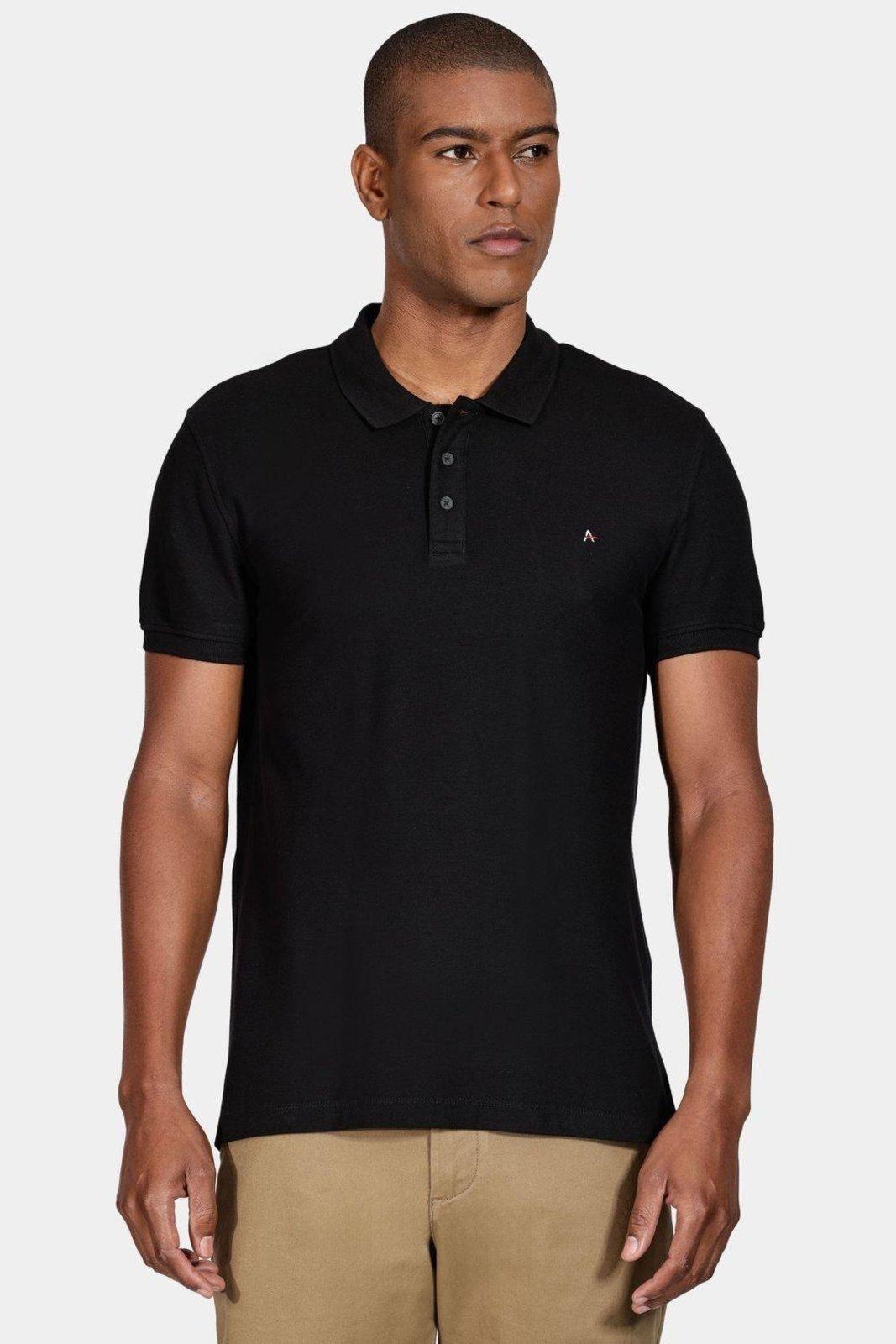 Polo Aramis Manga Curta Piquet Mescla Básica Preto