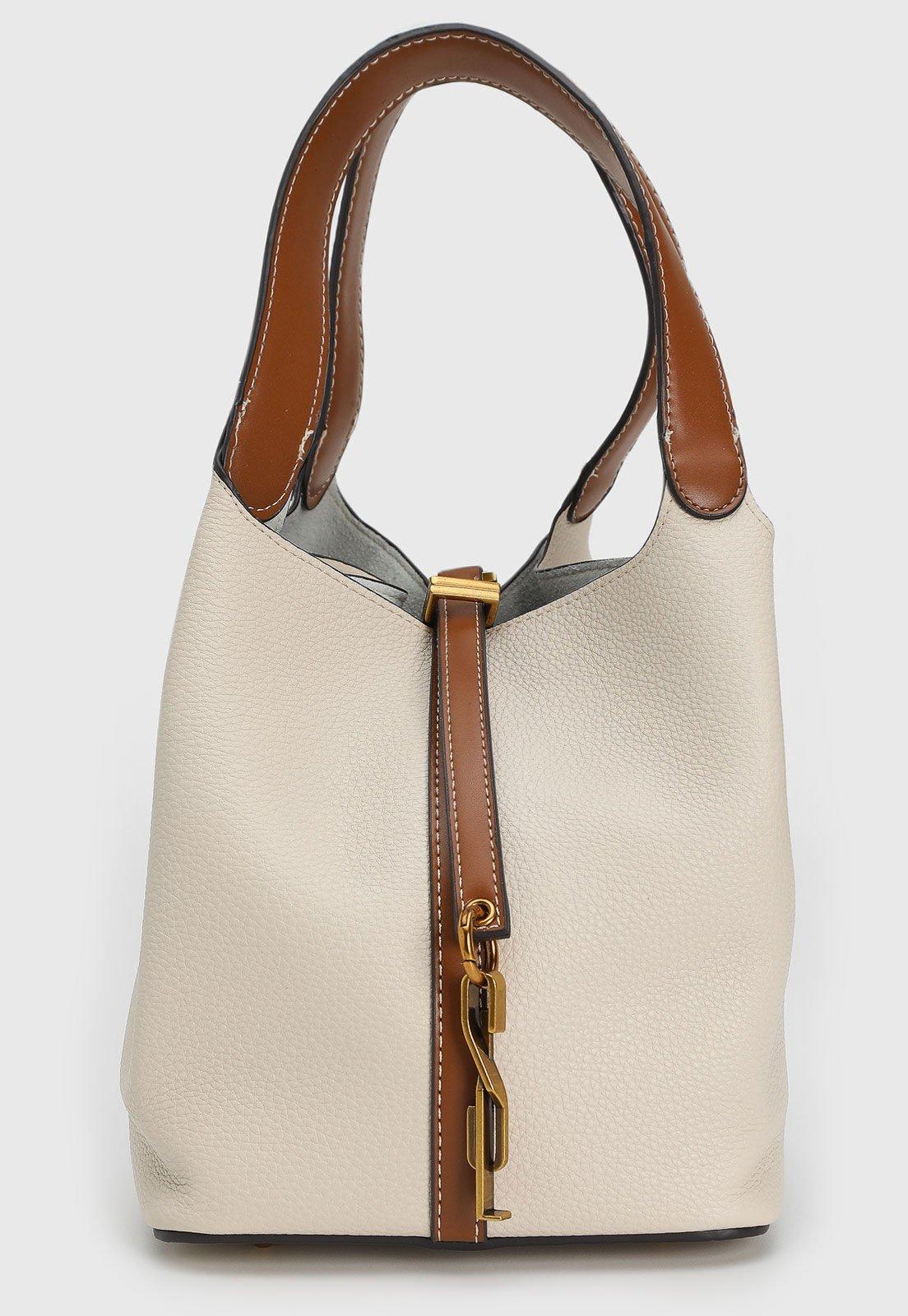Bolsa Feminina Santa Lolla Grande Texturizada Off-White/Marrom