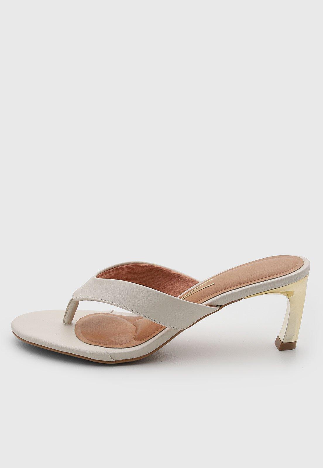 Sandália Feminina Vizzano Salto Médio Tiras Off-White
