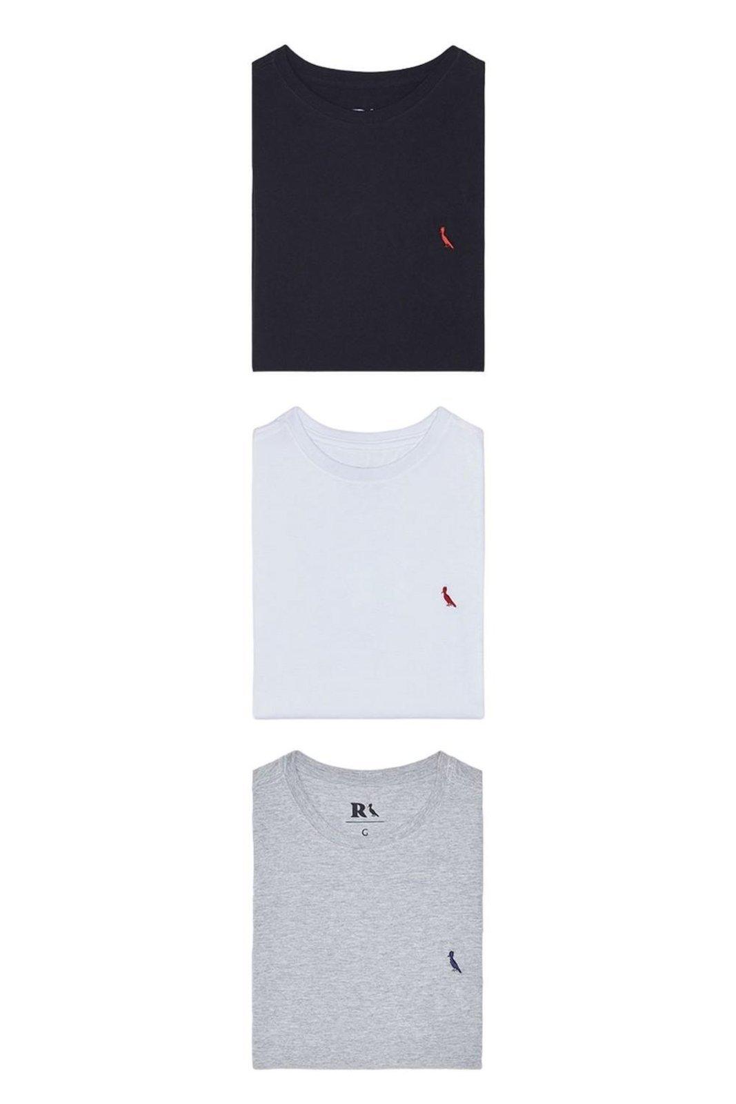 Kit 3 Camisetas Masculina Básicas Pica Pau Bordado Reserva