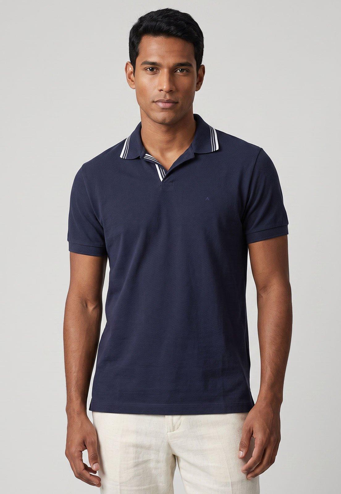 Polo Masculina Aramis Gola Polo Detalhe Listrado Azul-Marinho