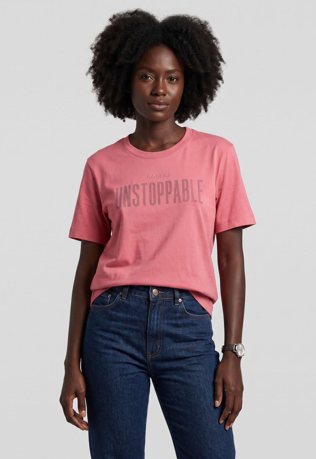 Camiseta Feminina Colcci Unstoppable Rosa
