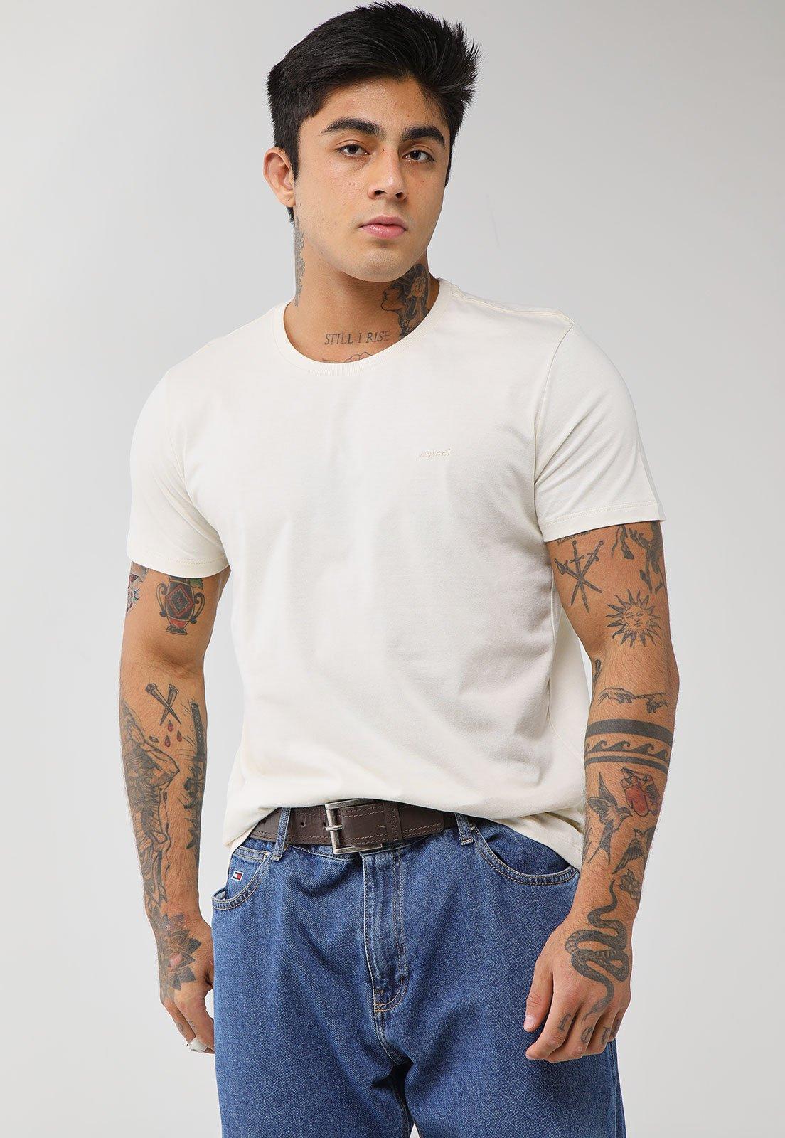 Camiseta Masculina Colcci Logo Bordado Off-White