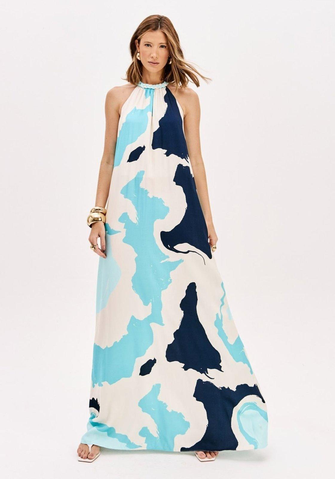Vestido Longo Frente Única Estampado Lança Perfume