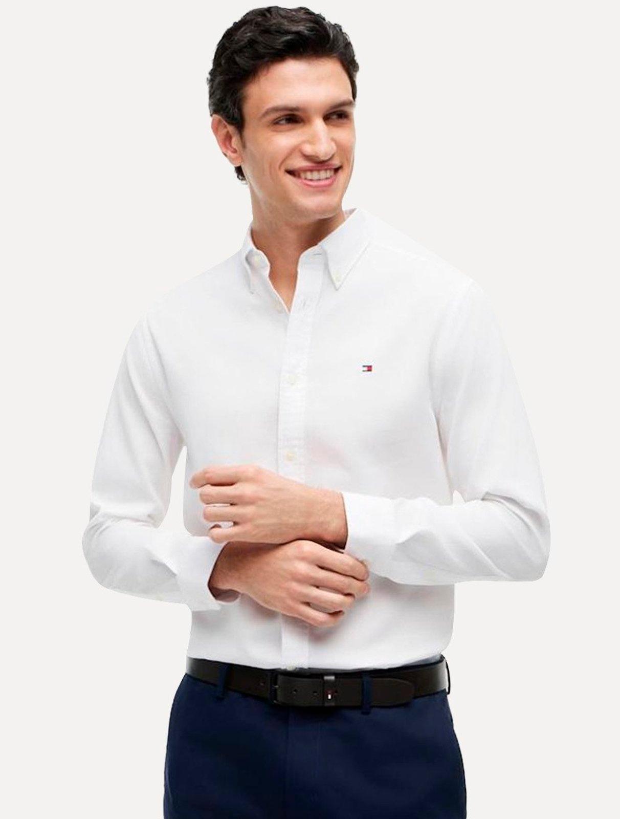 Camisa Tommy Hilfiger Masculina Slim Flex Pop Small Dobby Branca