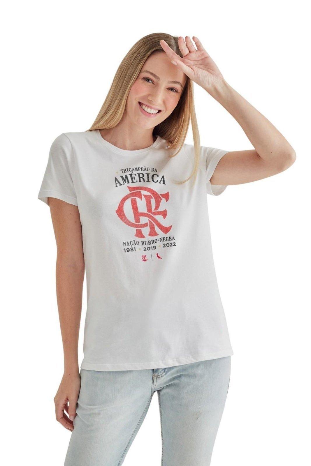 Camiseta Feminina Fla Tri Campeão Reserva Branco
