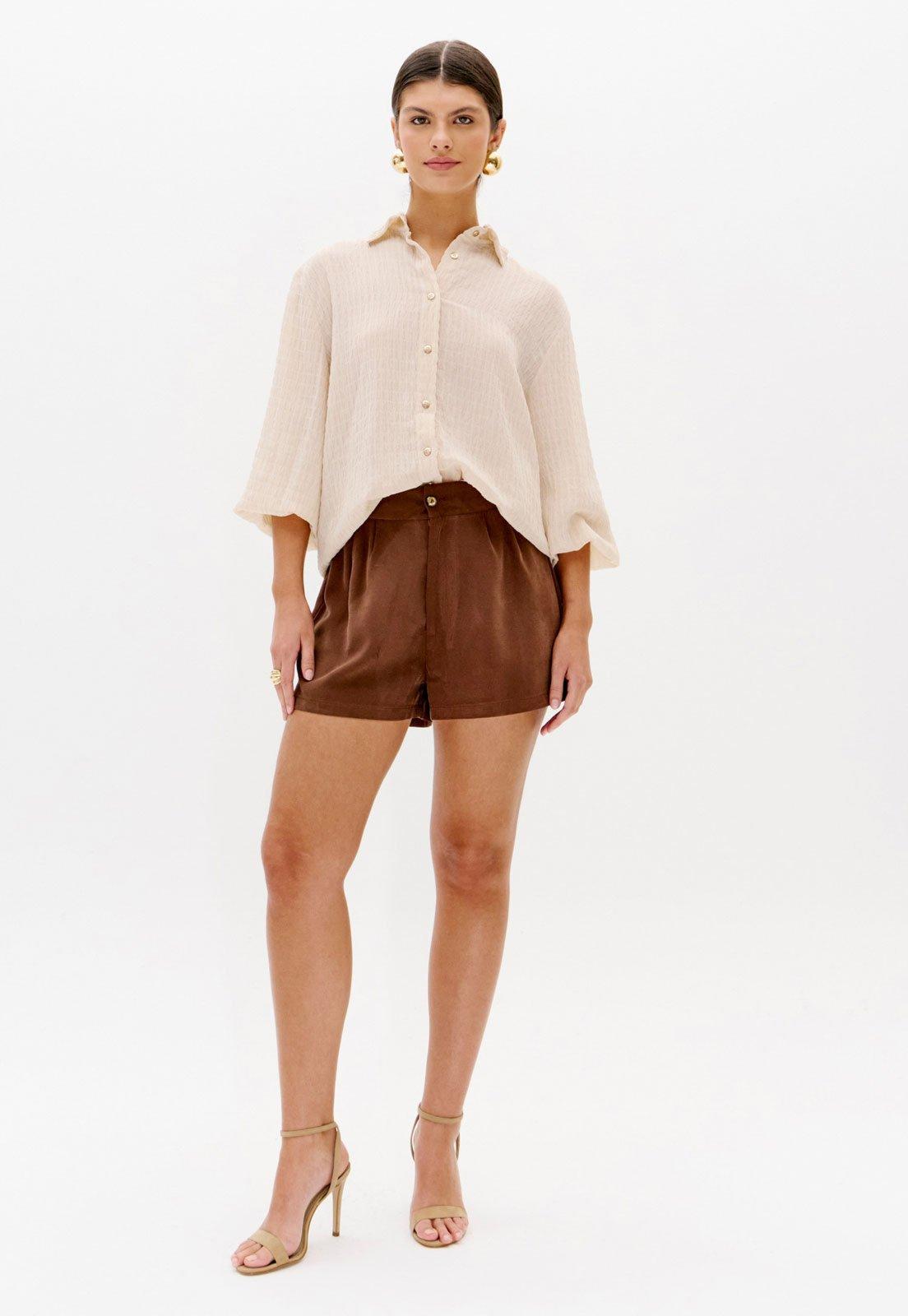Camisa Feminina Lança Perfume Ampla Bege