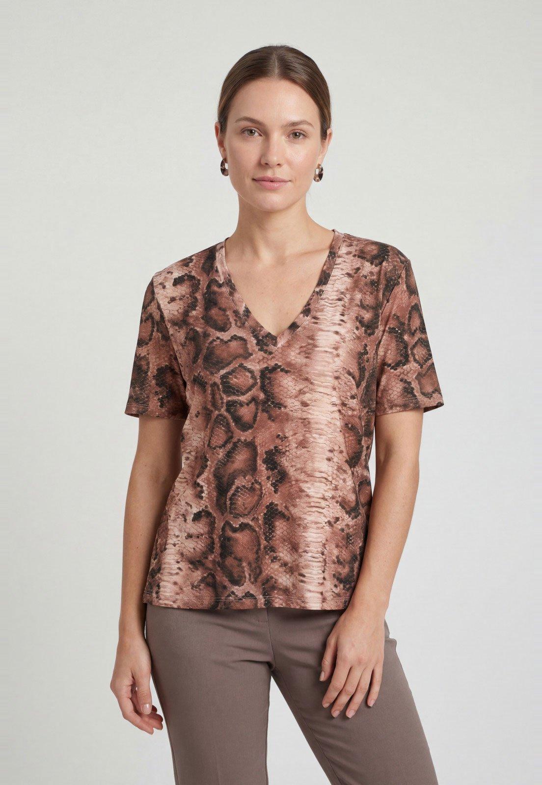 Blusa Feminina Lança Perfume Animal Print Marrom