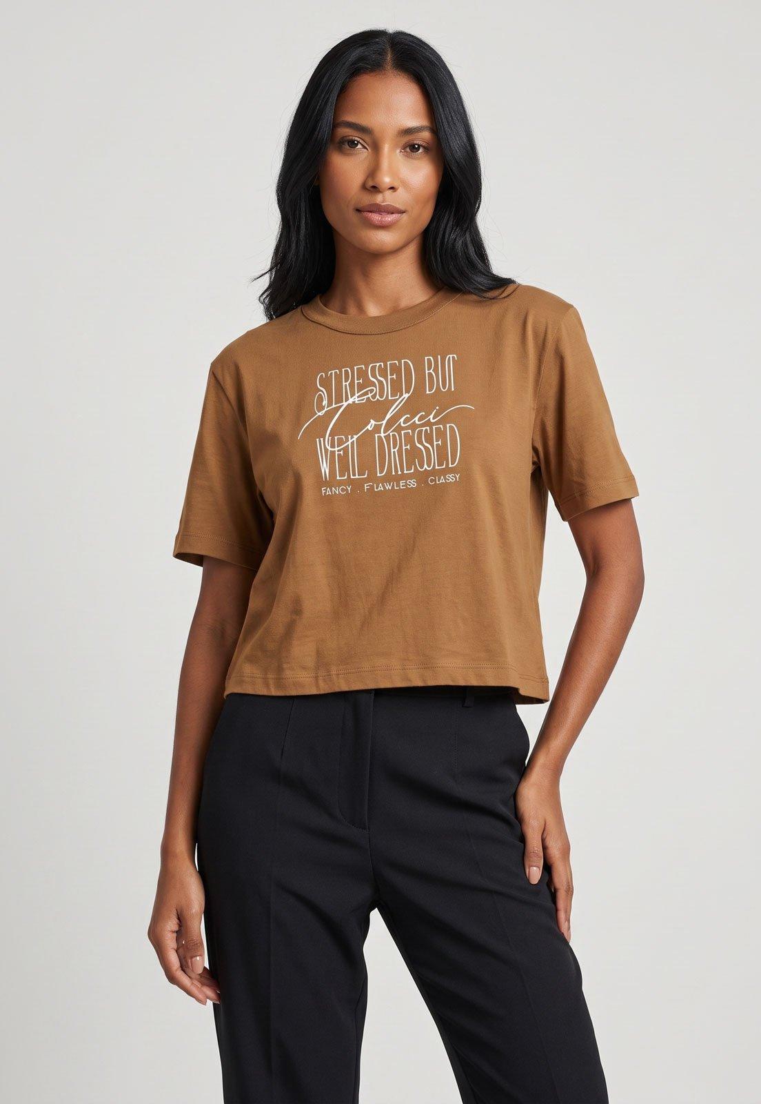 Camiseta Feminina Colcci Stressed Marrom