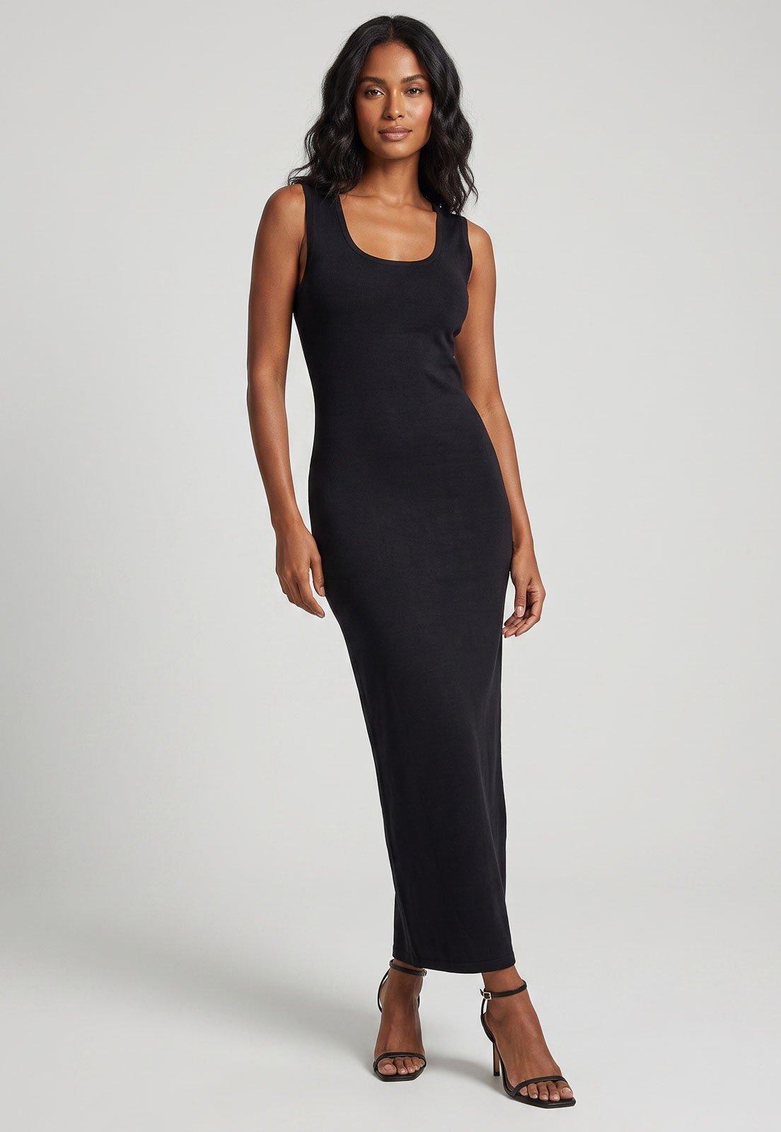 Vestido Feminino Colcci Longo Alças Largas Preto